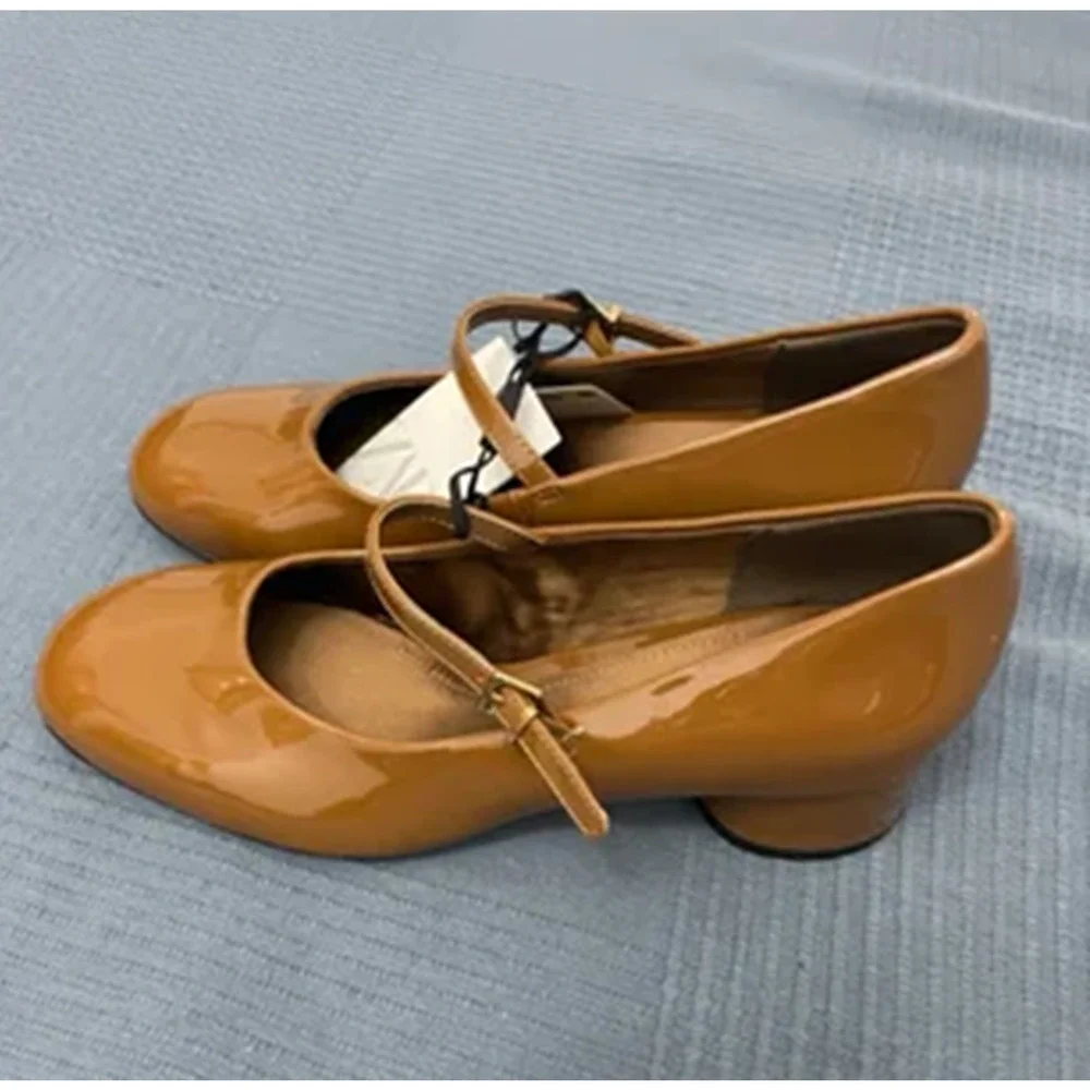 ZARA Mary Jane Patent Heels NWT – Ochre Buckled Block Heels, Size 8 & 9 - Picture 6 of 16